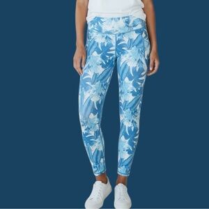 AXS Palm Leaf Tropical Print Leggings Blue & White Women's Size Small